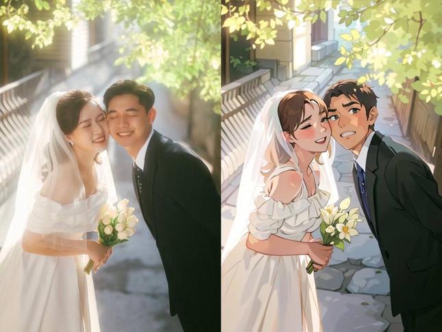 Ảnh cưới khi được Anime hóa cũng vô cùng xinh lung linh. (Ảnh: @planniestudio)