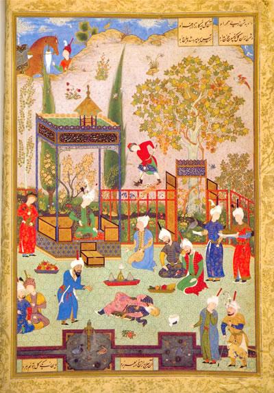 http://www.doaks.org/resources/middle-east-garden-traditions/catalogue/C162/1-the-miniature-painted1539-1543-attributed-to-the-painter-aqa-mirak-one-of-the-leading-artists-of-the-court-of-tahmasp-depicts-the-duel-between-two-physicians-in-a-scene-that-represents-the-bagh-i-saadat-in-qazvin-in-fact-the-inscription-reproduced/view