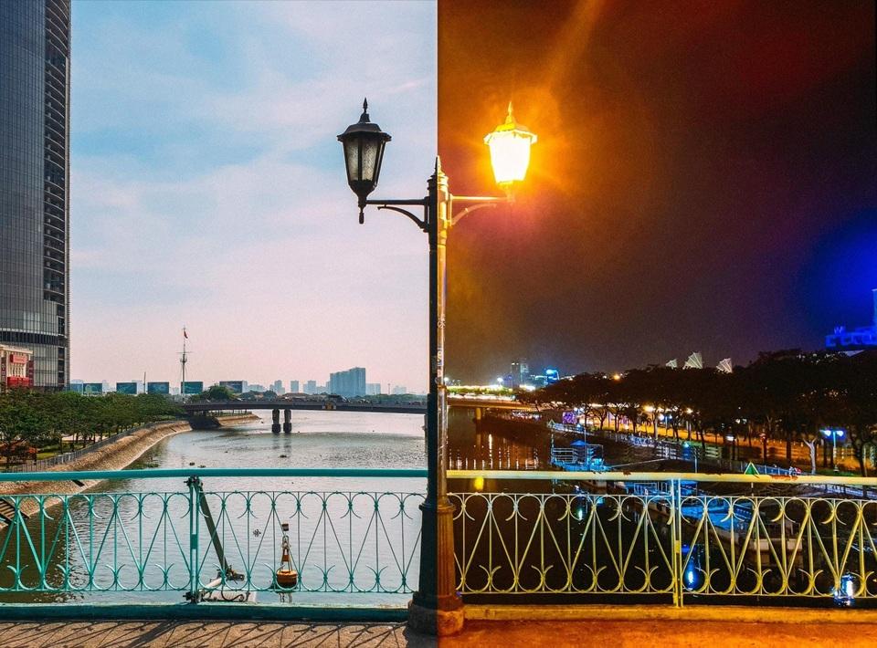 Trong cùng một bức ảnh vẻ đẹp cầu Mống hiện lên với hai sắc thái đối lập gây ấn tượng với ngay cả những người quen thuộc nơi này. Vào ban mai nơi đây “nhuộm” lên màu xanh nhẹ nhàng của non nước trời mây, mang một cảm giác bình yên đến lạ kỳ. Đêm về là khi cây cầu được trang hoàng bởi những ánh đèn, hòa mình vào sự tráng lệ của mảnh đất mệnh danh “thành phố không bao giờ ngủ”.