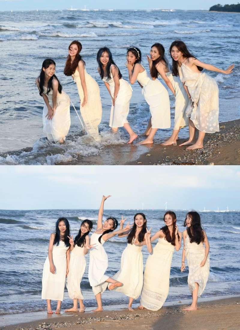 chụp ảnh nhóm đi biển