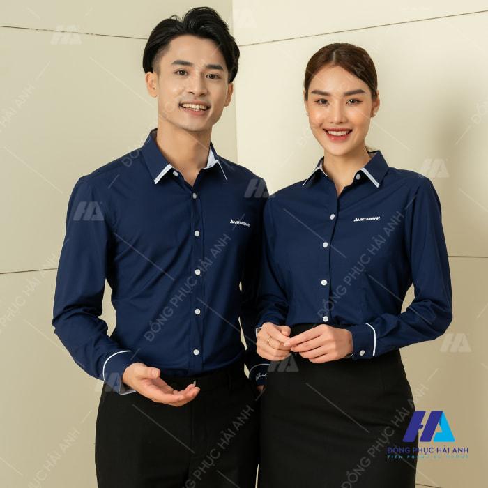 Mẫu áo sơ mi màu xanh nước biển cho nam và nữ chuyên nghiệp và đẹp mắt