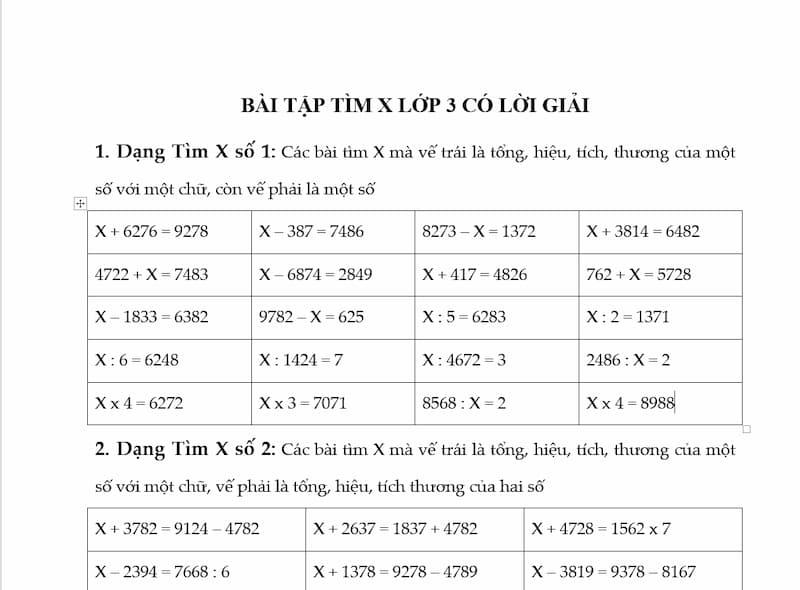 Quy tắc làm phép tính toán lớp 3 tìm X nâng cao