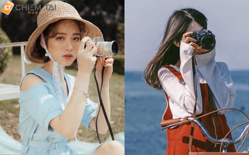 Kiểu tạo dáng đang cầm máy ảnh chụp hình