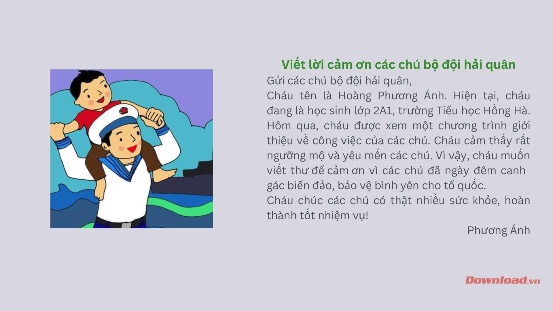Viết lời cảm ơn các chú bộ đội hải quân