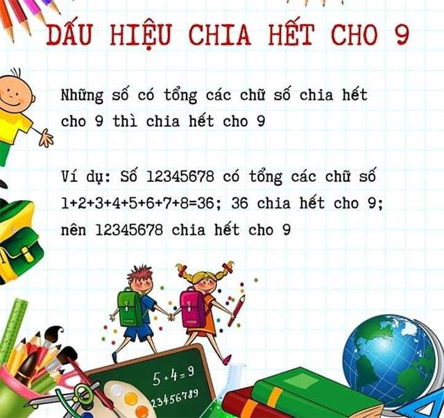 Dấu hiệu nhận biết được một số có chia hết cho 9 hay không? (Ảnh: Sưu tầm internet)