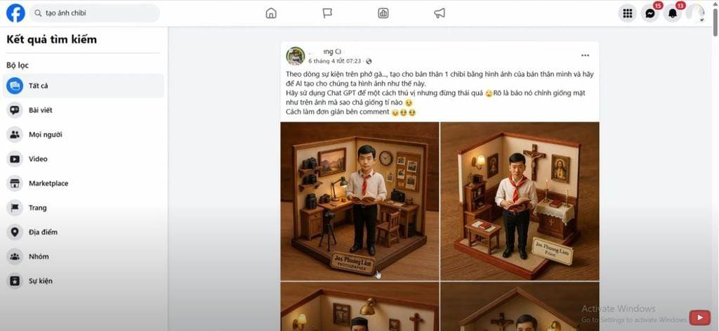 Lên Facebook và tìm kiếm bức ảnh Chibi bạn muốn làm giống