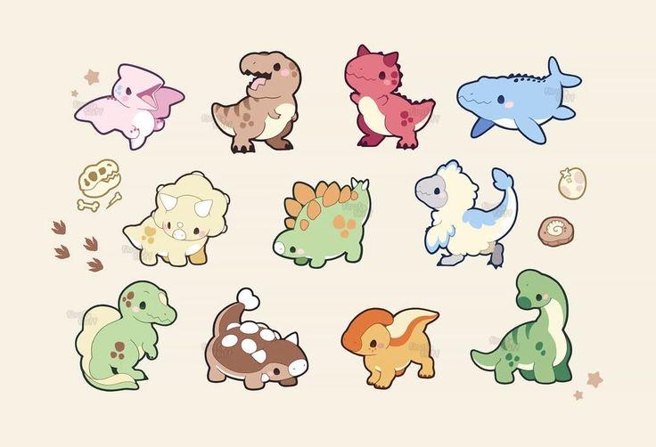 Hình vẽ khủng long chibi cute - nhiều màu sắc