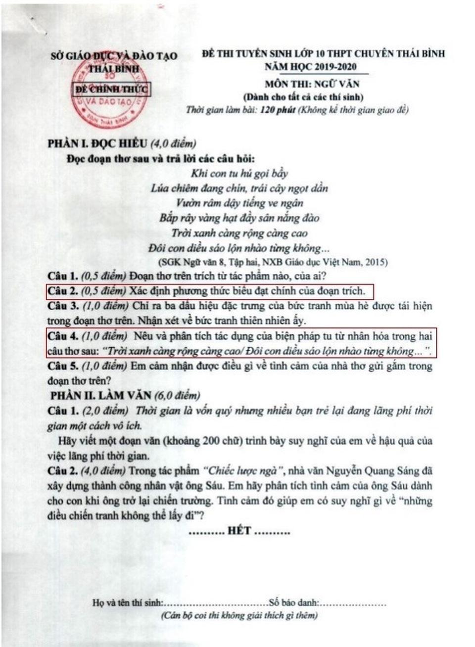 “Đề thi và đáp án Ngữ văn vào trường THPT Chuyên Thái Bình không có vấn đề gì” - 1