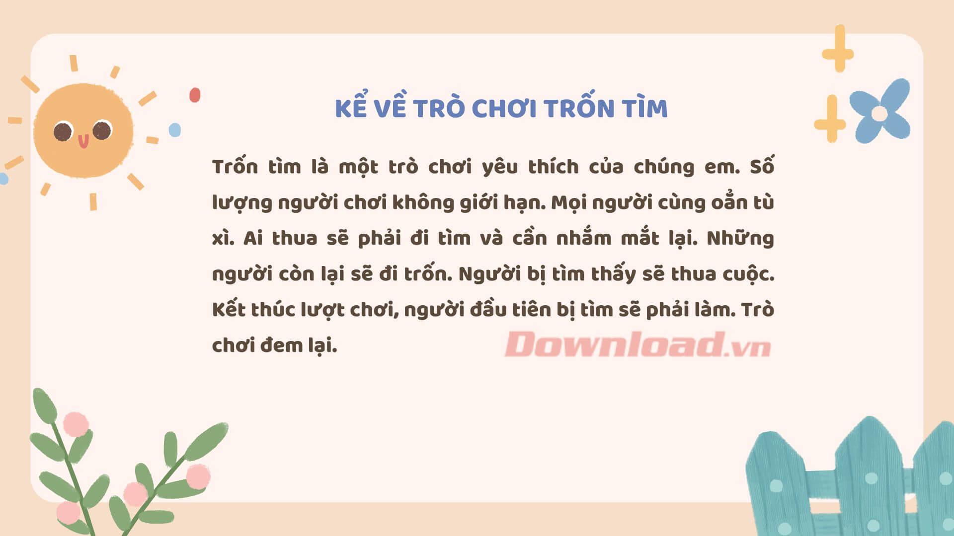Viết đoạn văn kể về trò chơi trốn tìm